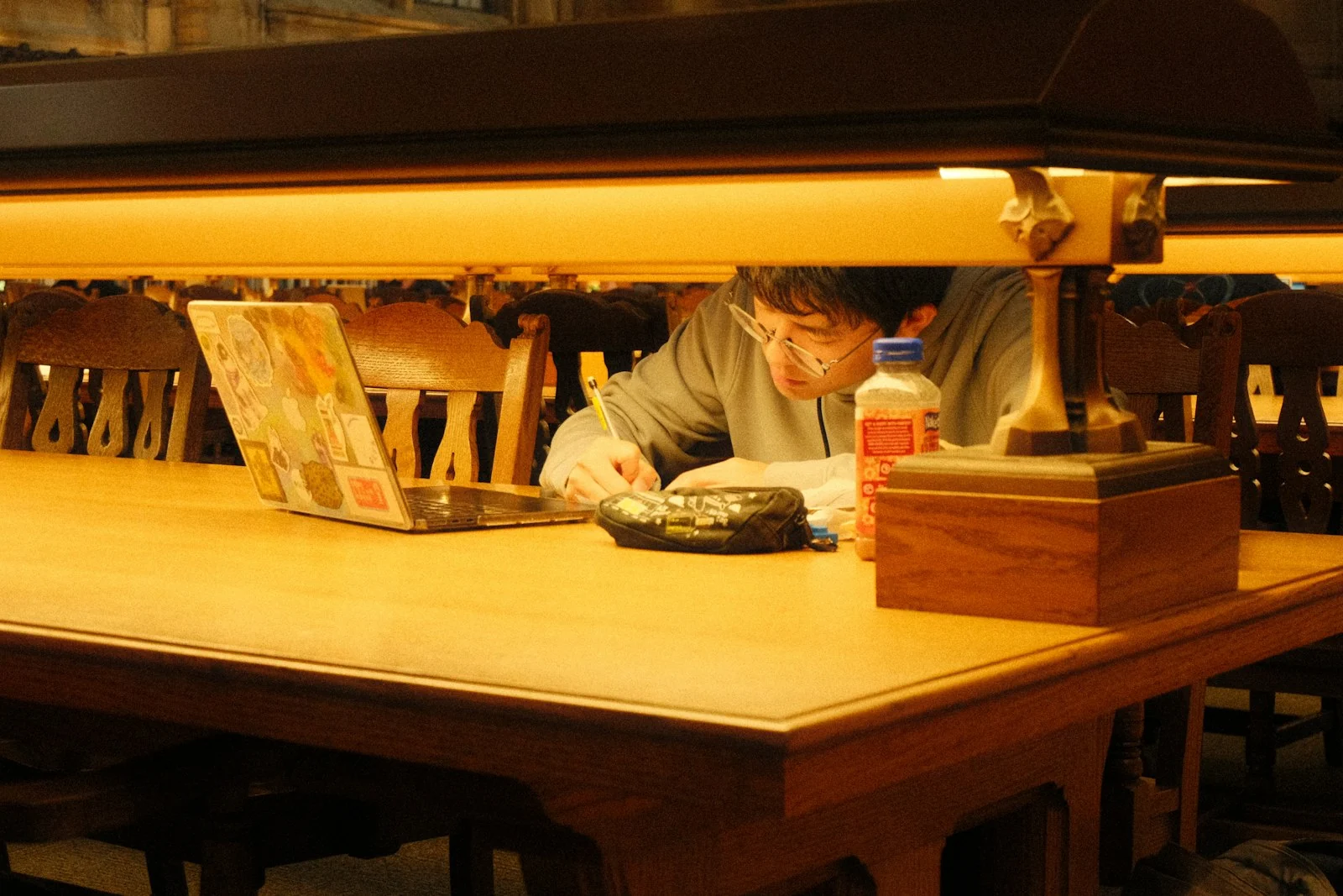 Student focused on online learning with a laptop